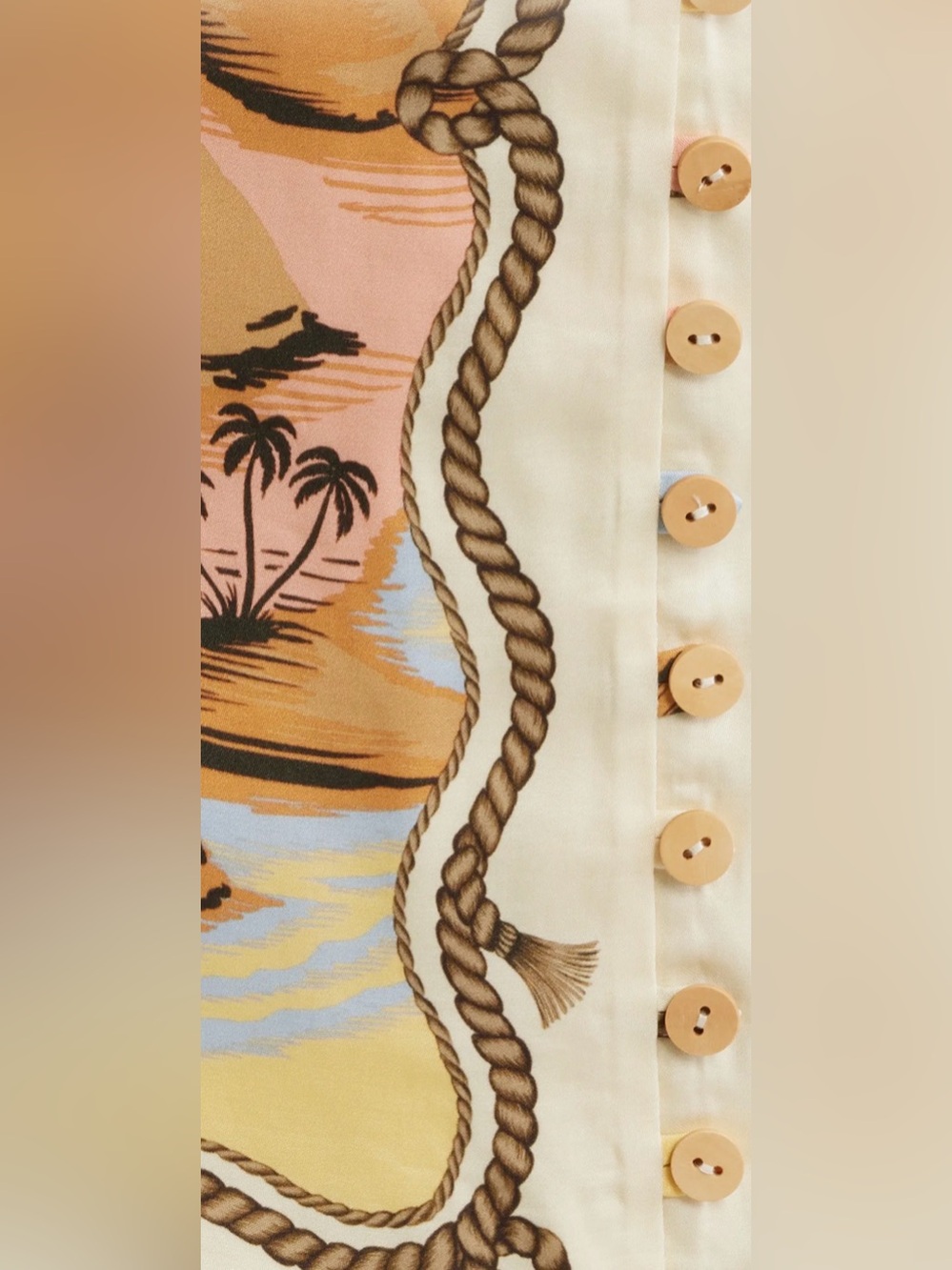 FARM Rio Tropical Shell-Print Midi Dress in Peach, Mustard & Cream - Picture 6 of 7